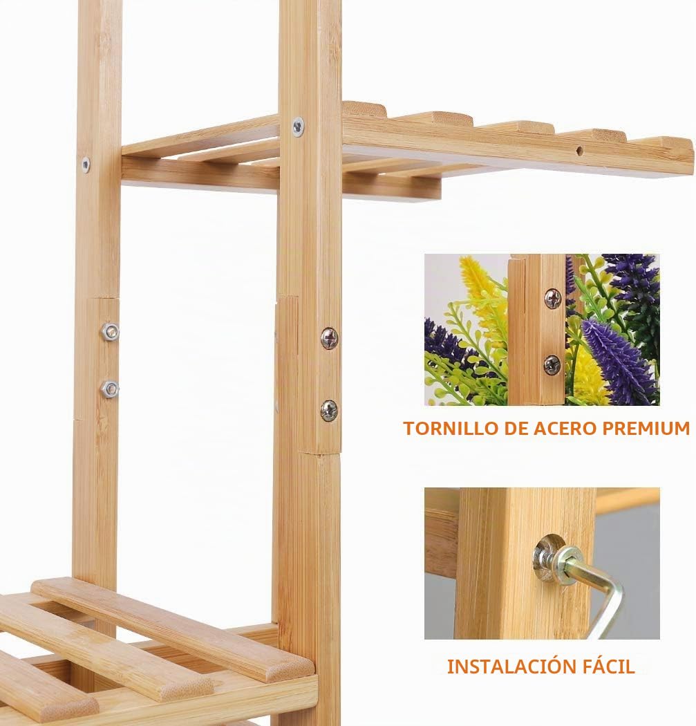 Medla Estantería para Macetas de Bambú, Escalera para Flores Trapezoidal con 6 Estantes Soporte Plantas Estante Vertical para Esquina Exterior Interior Balcón Jardín Sala de Estar 40 x 20,2 x 102 cm
