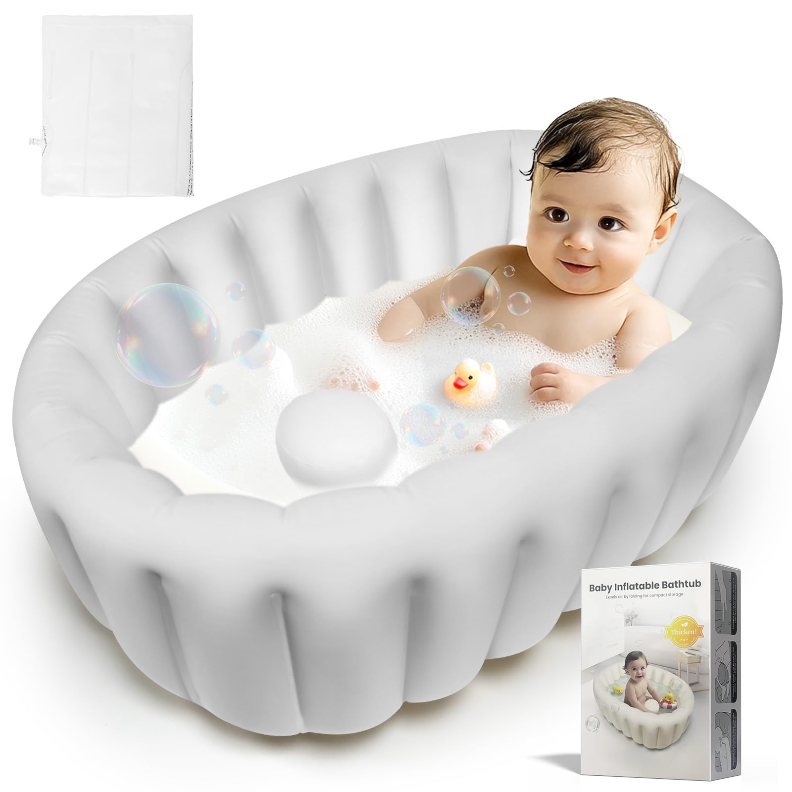 Vaschetta Bagnetto Neonato, Vasca da Bagno pieghevole, Vaschetta Bagnetto Gonfiabile da Viaggioper Bambini Neonati Senza Pompa ad Aria, Antiscivolo Gonfiabile Vasca da Bagno da 0 a 24 Mesi,Blu