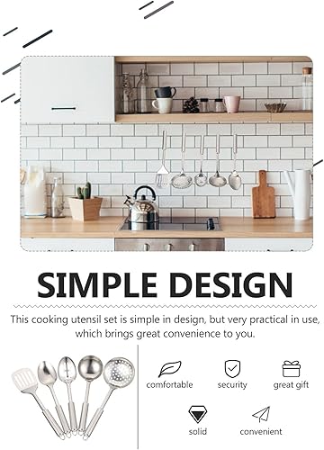 Miniatura 5 de Stainless Steel Kitchen Cooking Utensil Set Hanging Hole Heat-Insulated Handles Spatula Soup Spoon Slotted Spoon