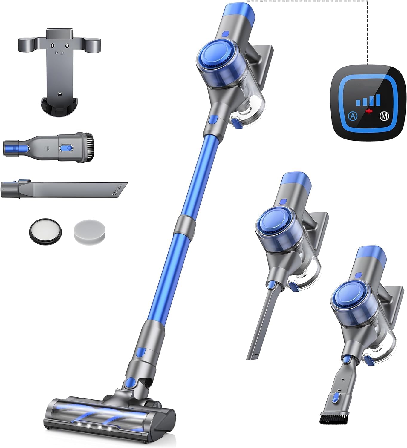 Cordless Vacuum Cleaner, 38000pa Stick Vacuum Cleaner with Rechargeable Wall Mount, Powerful Vacuum 450W Auto Mode, Up to 55 Mins, 1.5L LED Headlight Lightweight Vacuum for Pet Hair Carpet Hard Floor