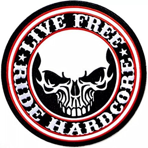 Cool Look, Large Size Unique, LIVE FREE RIDE HARDCORE Skull Patch Badge 9.5 Inch, Look Cool Embroidered Iron on Sew for Biker Trucker Rocker Chopper Jacket