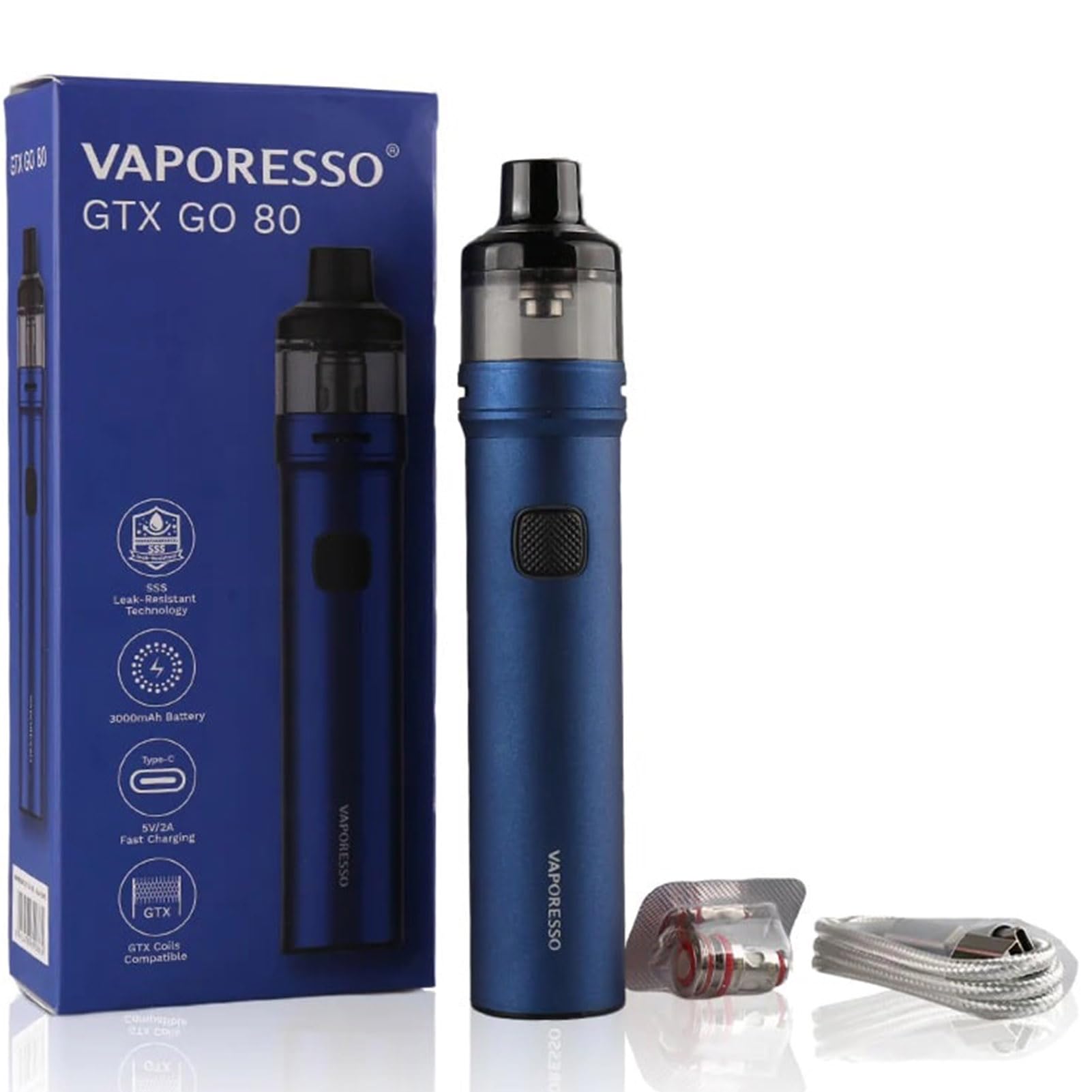 Vaporesso GTX GO 80 Kit | Vaporesso originale 3000mAh GTX GO 80 Mod con 5ml  GTX 26 Fit GTX Coils no nicotine no liquid : Amazon.it: Elettronica