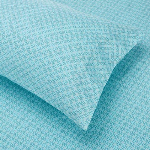Image of Amazon Basics Full /Queen Comforter Set with Geometric Sheets, 7-Piece Industrial Teal Bedding, Lightweight Microfiber Bed-in-a-Bag
