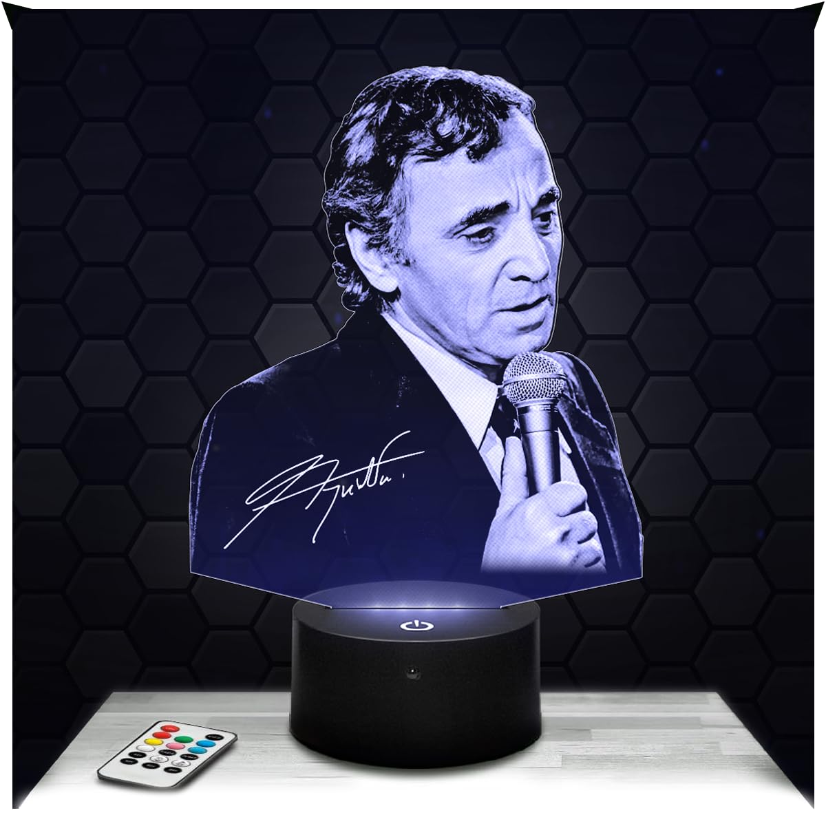 Lampephoto.fr - Charles Aznavour 3D Lamp, Night Light 3D LED Illusion Lamp, French Variety Singer, Gift idea for Boys and Girls, Night Light for Children's or Adult's Bedroom, Gifts Merchandising