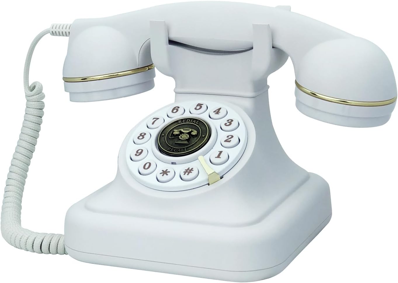 TelPal Retro Style Landline Phone for Home, White Old Fashion 1930's Antique Telephone, Large Button Vintage Corded Phone, Power Outage Safe, Redial Button, Old Classic Retro Phone