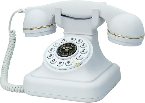 Retro Landline Phones for Home, TelPal White Old Fashion Phone, 1930s Push Button Antique Telephone, Large Button Vintage Corded Telephones, Power Outage Safe, Redial Button, Old Classic Retro Phone