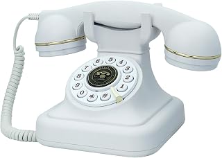 Festnetztelefon im Retro-Stil für Zuhause, TelPal White Old Fashion Phone, 1930er Jahre Druckknopf Antikes Telefon, Wahlwahltaste, altes klassisches Retro-Telefon
