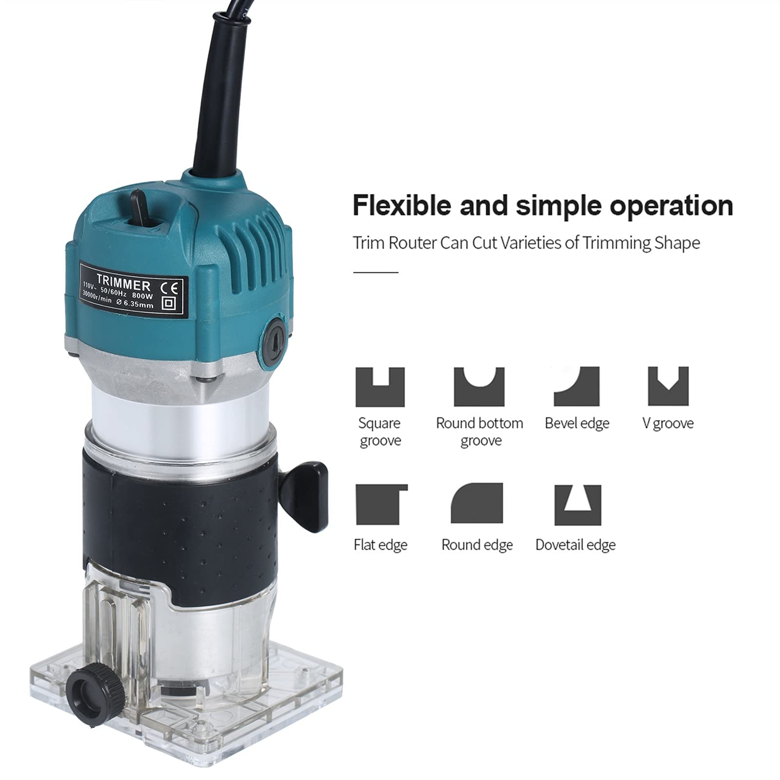 przecinak do drewna 800W Woodworking Elektryczny Trymer Wood Frezowanie z Podręcznik Base Edge Poradnik Laminat Elektryczny Router Palmowy 30000R / Min (Color : EU with plastic Box)