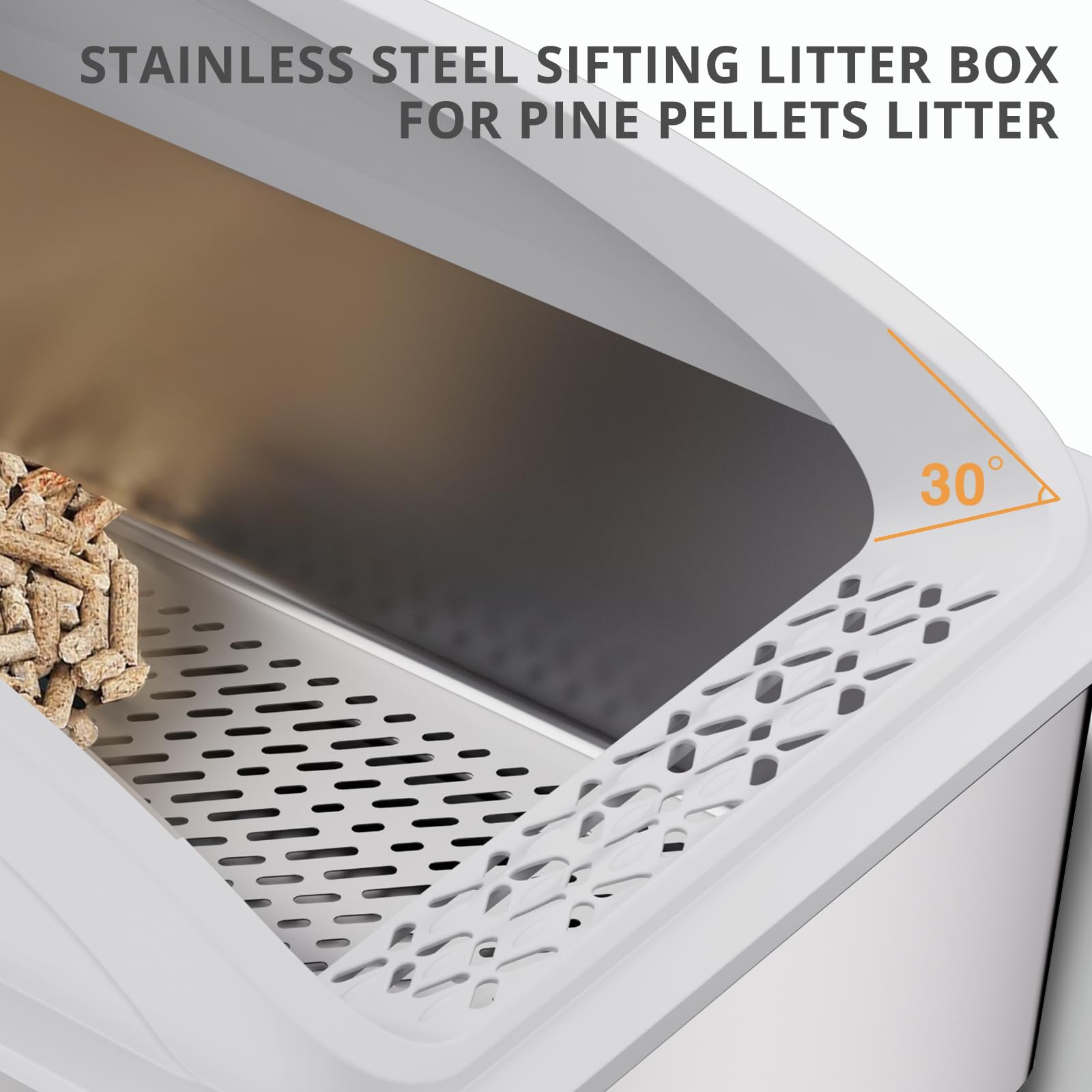 APPKER 23.6"x15.7"x13.78" Stainless Steel Sifting Litter Box with Lid, XL Sifting Design for Pine Pellets, High Sides Metal Litter Box for Big Cats 7.9in Deep, Easy-to-Clean, Non-Stick - image 4