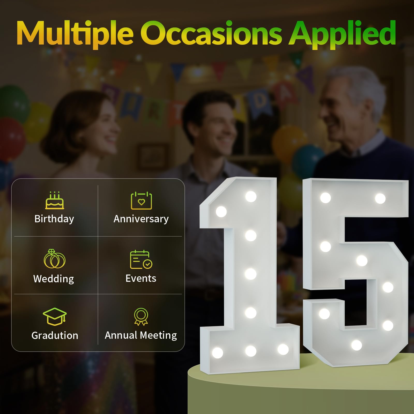 JoyMuse 2.3FT 15 Marquee Numbers, 15 Light up Numbers for Quinceanera Decor for Birthday Party Anniversary Backdrop