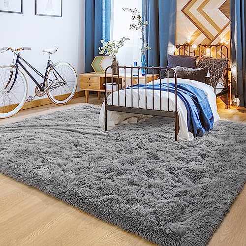 Yj.gwl Soft Area Rugs For Living Room Bedroom Plush Fluffy Rug 6X9 Feet, Grey Shag Rug Carpet Non Shedding For Nursery Playroom Dorm, Indoor Modern Fuzzy Rug For Kids Girls Room Home Decor #TOP1