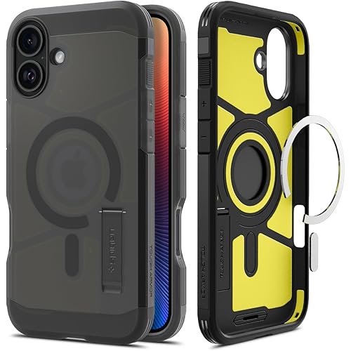 Spigen for iPhone 16 Case, Tough Armor (Ai) MagFit [Compatible with Magsafe] [Kickstand] [Military-Grade Protection] - Frost Black