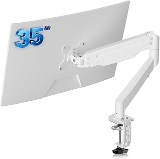 suptek Soporte Monitor Blanco de Escritorio: Brazo Monitor Ergonómico con Resorte de Gas, Estética Setup Gamer y Oficina Minimalista, VESA 75/100mm (MD8W)