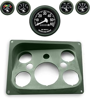 Instrument Panel + Set of 5 Dashboard Gauges, Speedometer, Fuel, Water, Pressure, Battery Voltage Gauge- Compatible with Humvee- Green, Black, or Tan (383 Green)