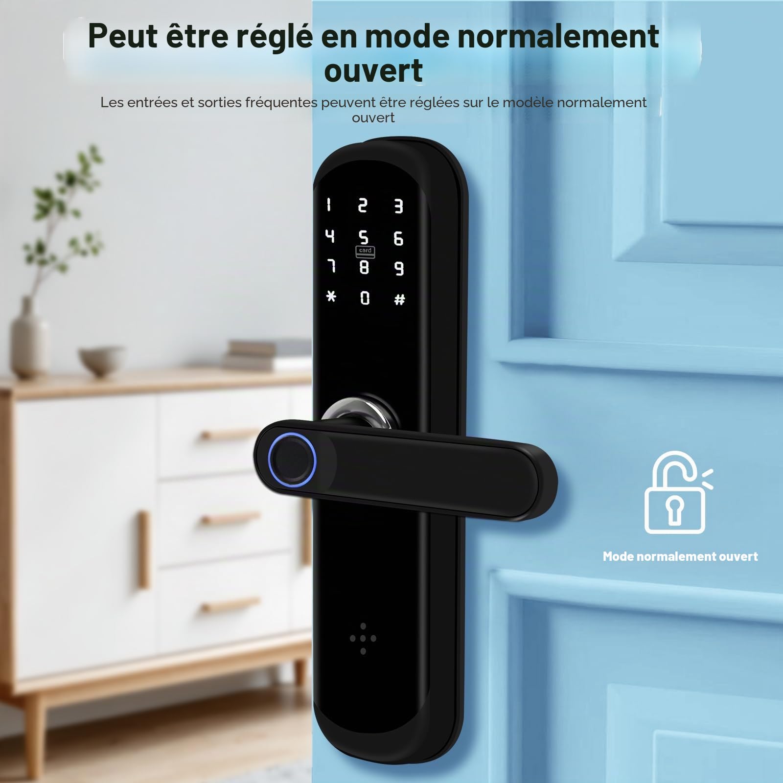 TUYA Serrure de porte intelligente, serrure de porte à empreinte digitale avec clavier et contrôle par application, serrure de porte sans clé, verrouillage automatique, mot de passe