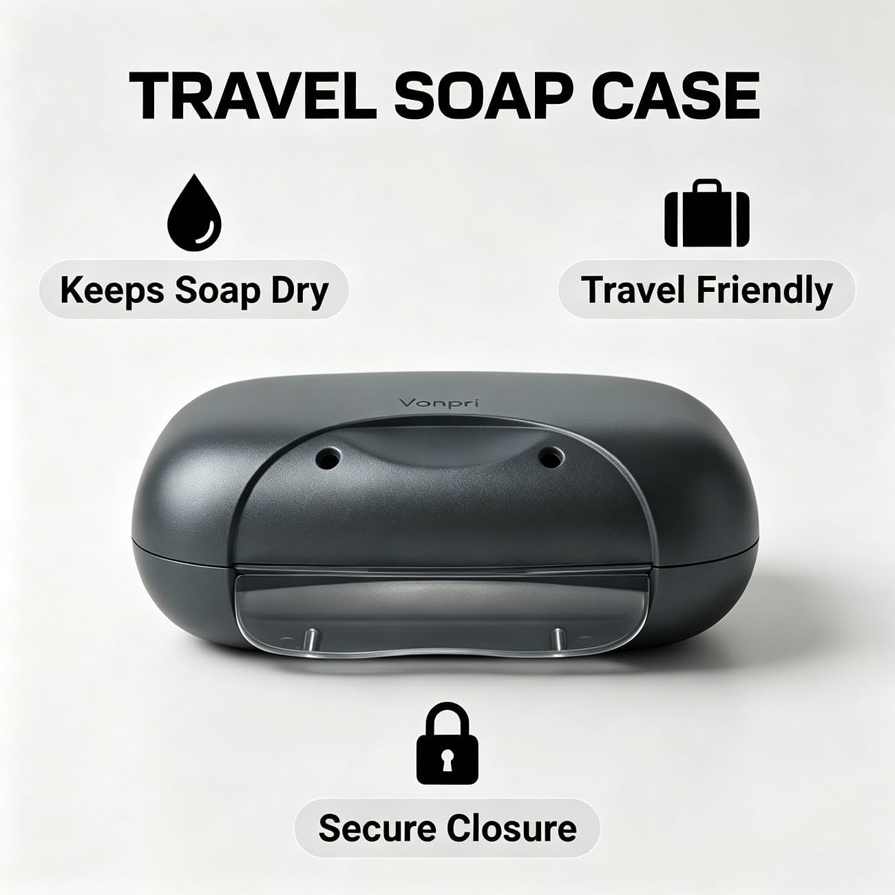 Travel Soap Case Soap Dish Bar Holder Container Box for Shower Bathroom Outdoor Trip Gym Camping School Vonpri (Without Bag Dark Black) image 3
