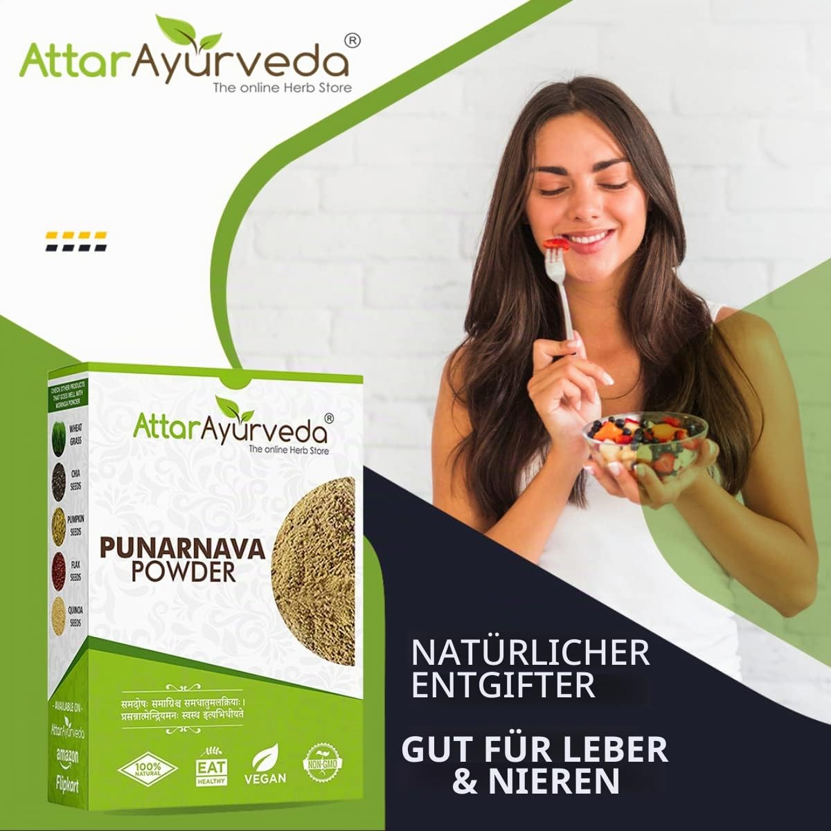 Attar Ayurveda Punarnava Powder Contain Fiber and Pectin for Kidney Rejuvenation 100% Pure and Natural No Preservative, Vegan Friendly Non-GMO 250gm