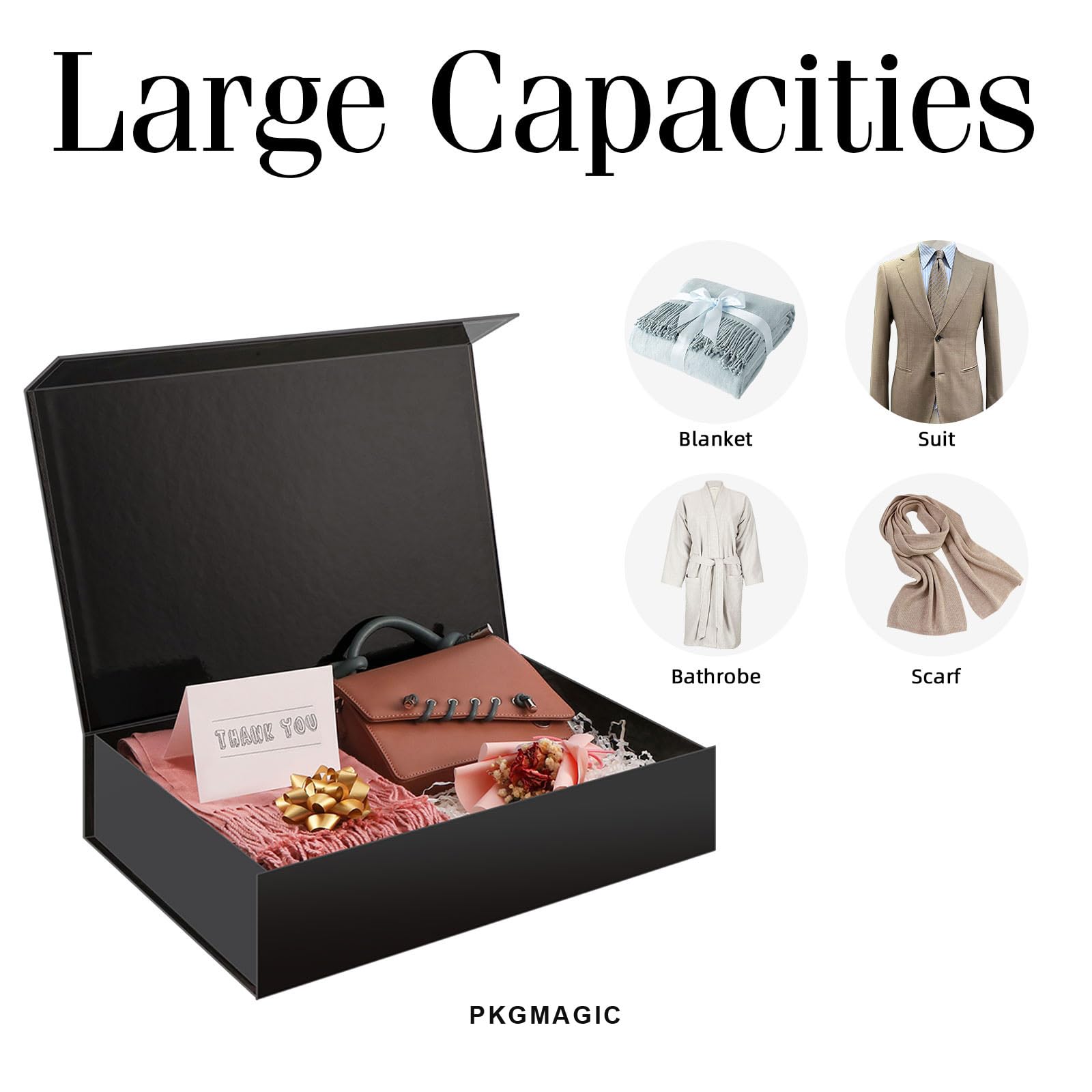 PKGMAGIC 5 Geschenkboxen, extra groß, 43,18 x 27,94 x 10,16 cm, extra große Geschenkbox, mit Deckel, Geschenkbox für Kleidung und große Geschenke (schwarz)