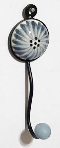 Miniatura 5 de PARIJAT HANDICRAFT Gancho decorativo de cerámica floral de metal colgante de cerámica, ganchos individuales montados en la pared, ganchos