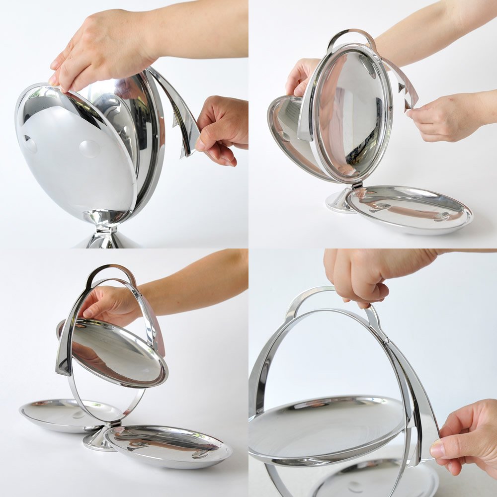 Alessi Anna Gong AM37 Etagere, Edelstahl, 3,2 x 21 x 5,8 cm, Einheiten, 1.0 & PG02 Löffelhalter, Edelstahl 18/10 glänzend poliert, 6.5 x 12.5 x 15 cm