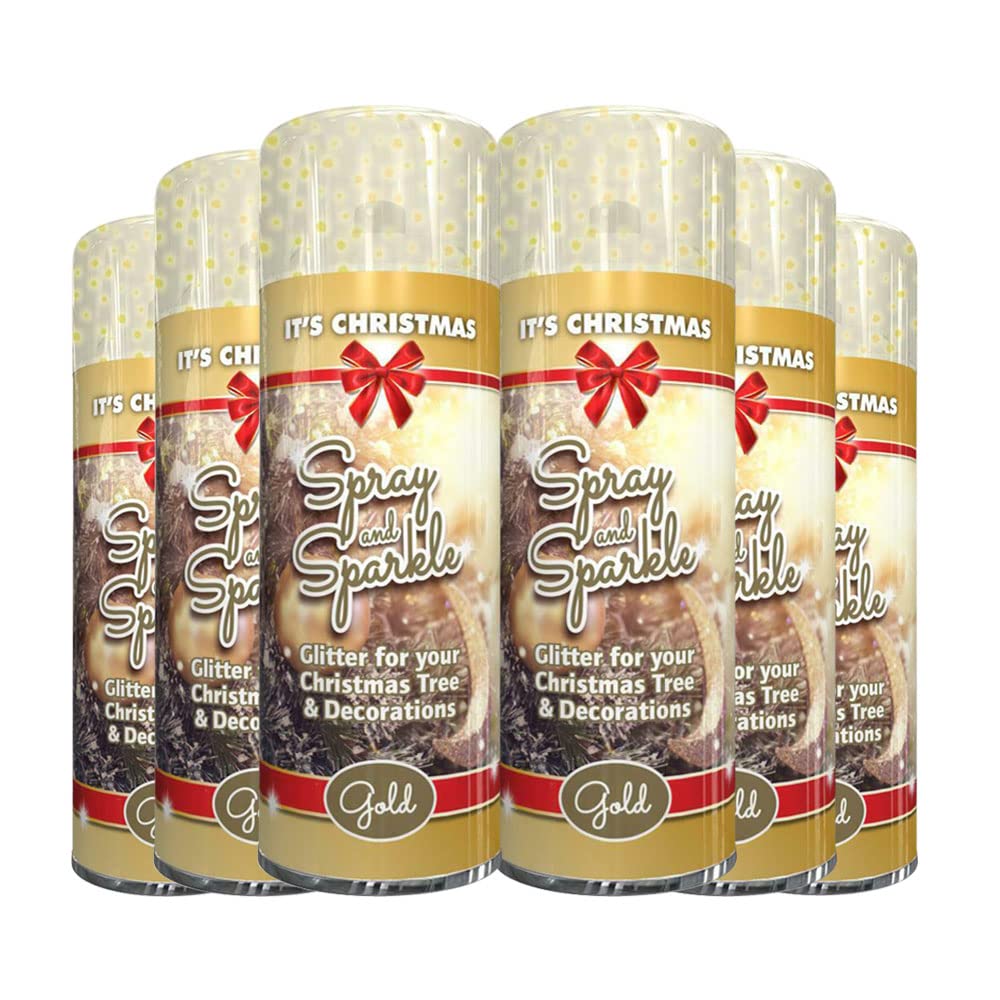 6 x Glitter Christmas Gold Spray Paint 200ml / 1x Pair of Disposable Gloves Decorative Creative Art and Craft by Swiss Signature