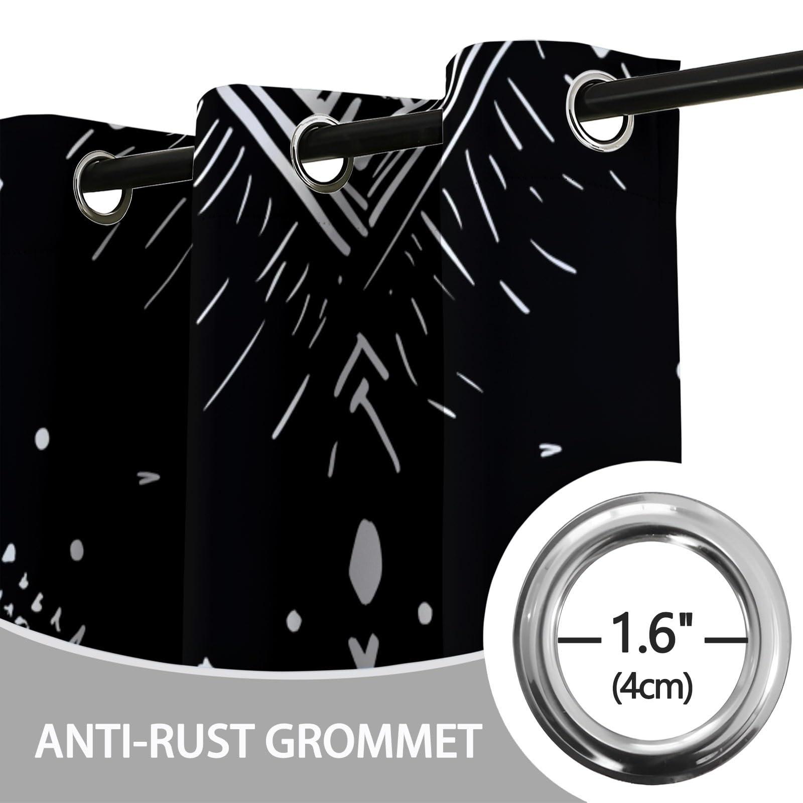 Géométrie Tribale Minimaliste Rideaux Longs 140L X 260H cm (2 Panneaux), Tissu Occultant Thermique pour Baie Vitrée, Noir