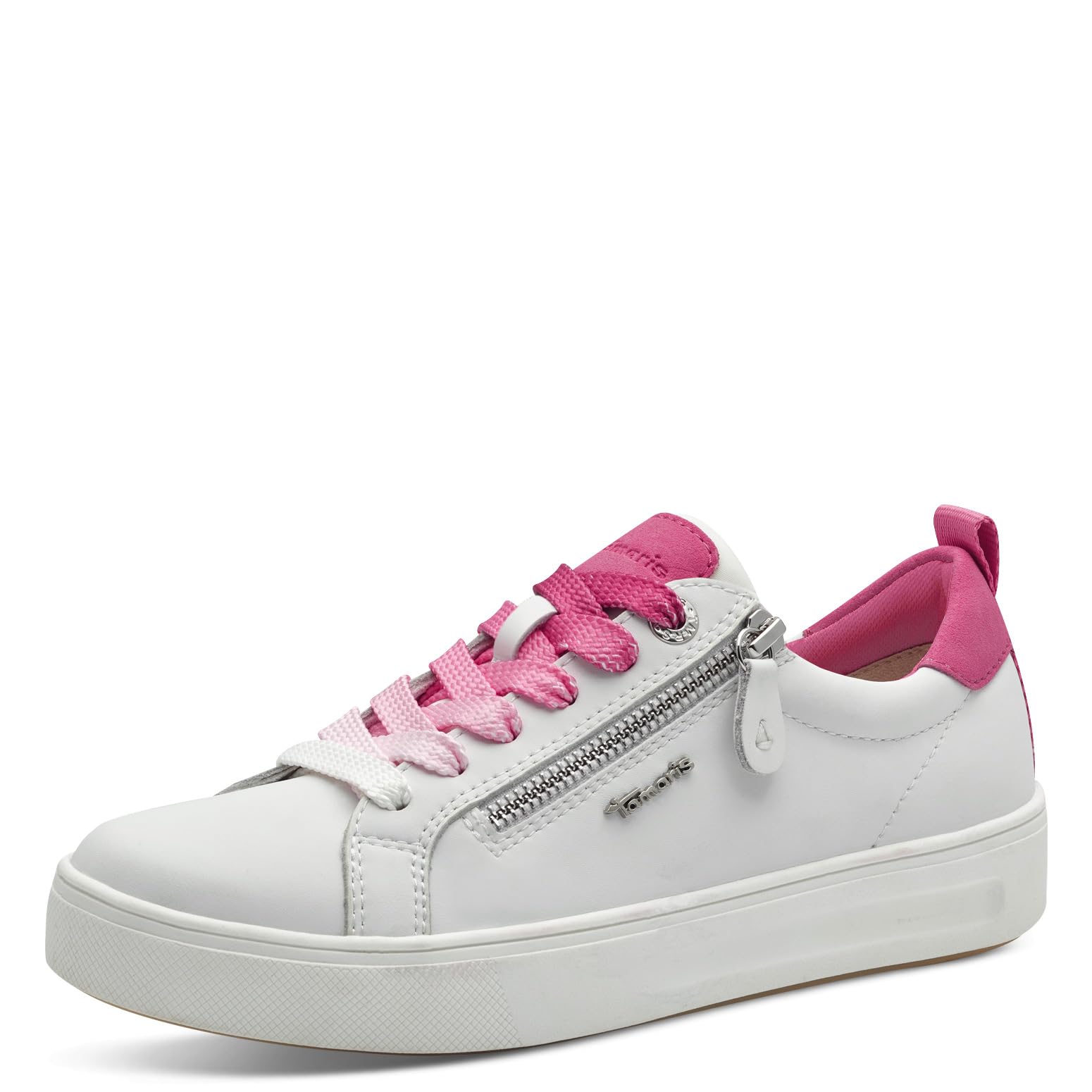 Tamaris Comfort Women’s Flat Sneakers with Zip Casual, White/Fuxia, 6 UK