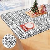 misaya Rectangle Vinyl Table Cloth, Elastic Fitted Flannel Backed Tablecloth, 100% Waterproof Plastic Table Cover Fits 6 Foot Folding Tables for Picnic, Camping, Outdoor (Black, 30' x 72')