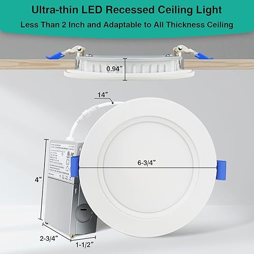 Miniatura 8 de Paquete de 4 luces LED empotrables de techo de 6 pulgadas, 1800 lm, 16 W  200 W, 5CCT 5000 K4000 K3500 K3000 K2700 K seleccionables, regulables, sin