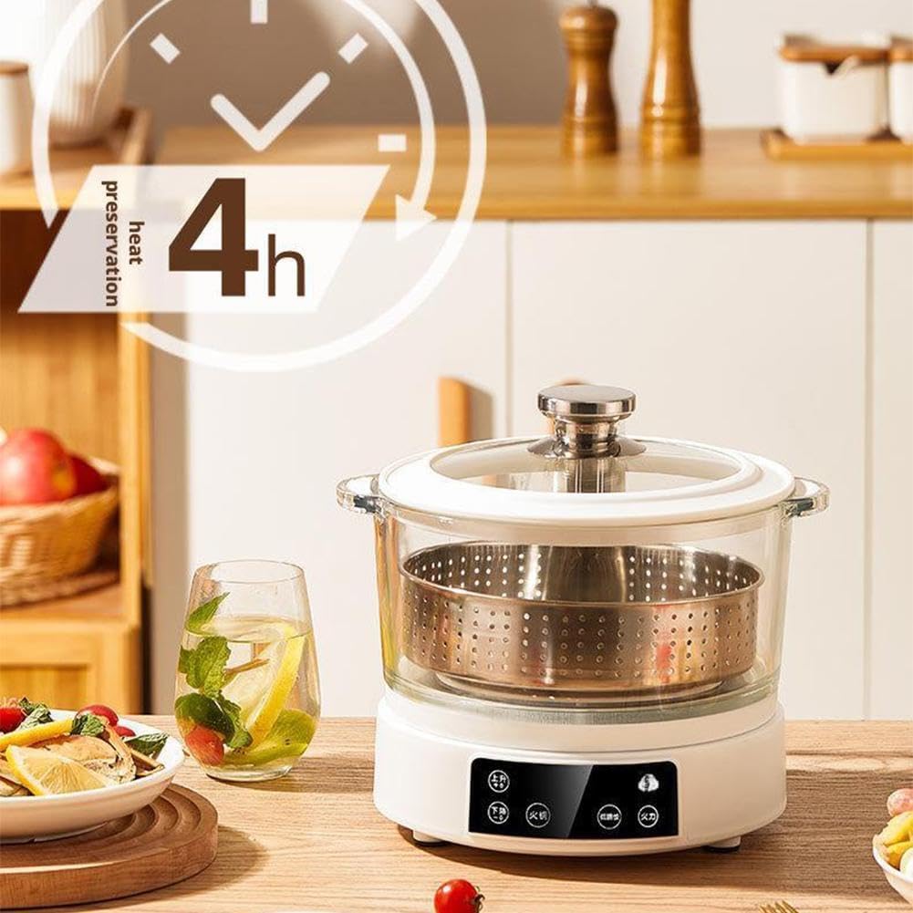 Cuiseur à riz 3 L, marmite vapeur numérique saine à faible teneur en glucides, Plateau Vapeur Inox, commande tactile, 5 fonctions, maintien au chaud, vidange automatique white