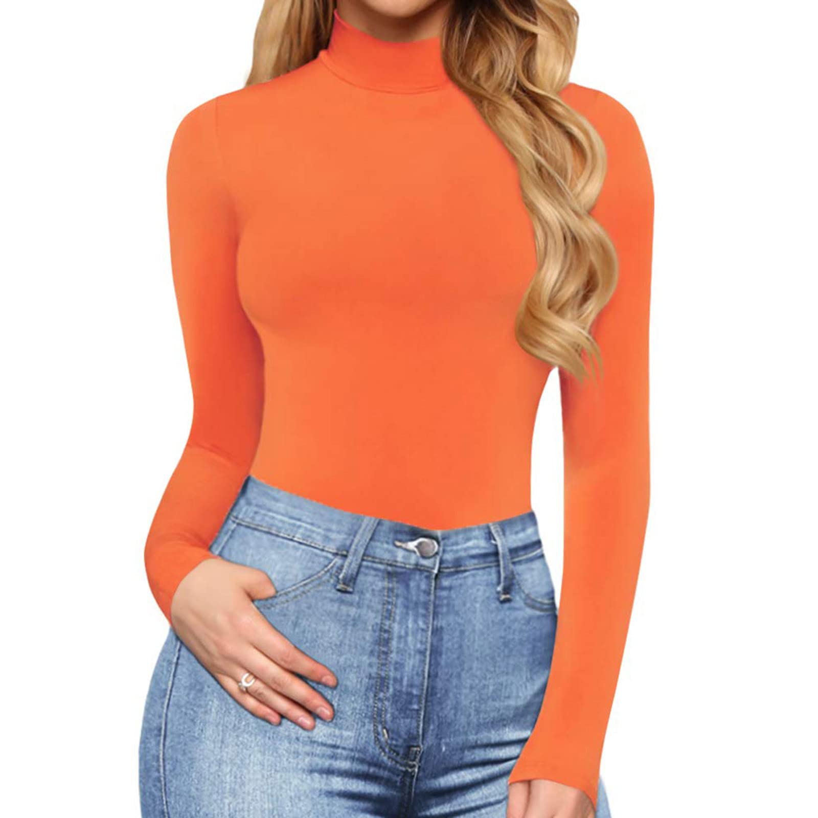 SHEIUGU Body Manica Lunga A Collo Alto Morbido - Tuta Aderente Elasticizzata Con Chiusura A Scatto, Rosso, Medium - 3