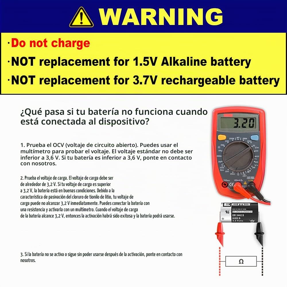 EEMB ER34615 D Cell Baterías 3.6V Lithium Baterías High Capacity Li-SOCL₂ no Recargable Baterías LS-33600 SB-D02 XL-205F para máquinas Herramienta CNC, programadores(8)
