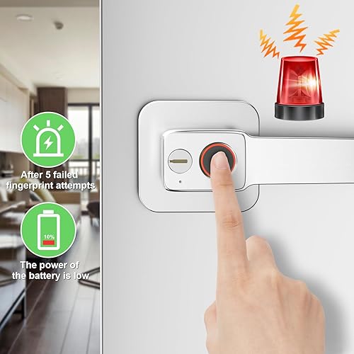Miniatura 6 de FITNATE Cerradura de puerta de huellas dactilares con control de aplicación, cerradura de puerta de entrada sin llave con asa, perilla de puerta