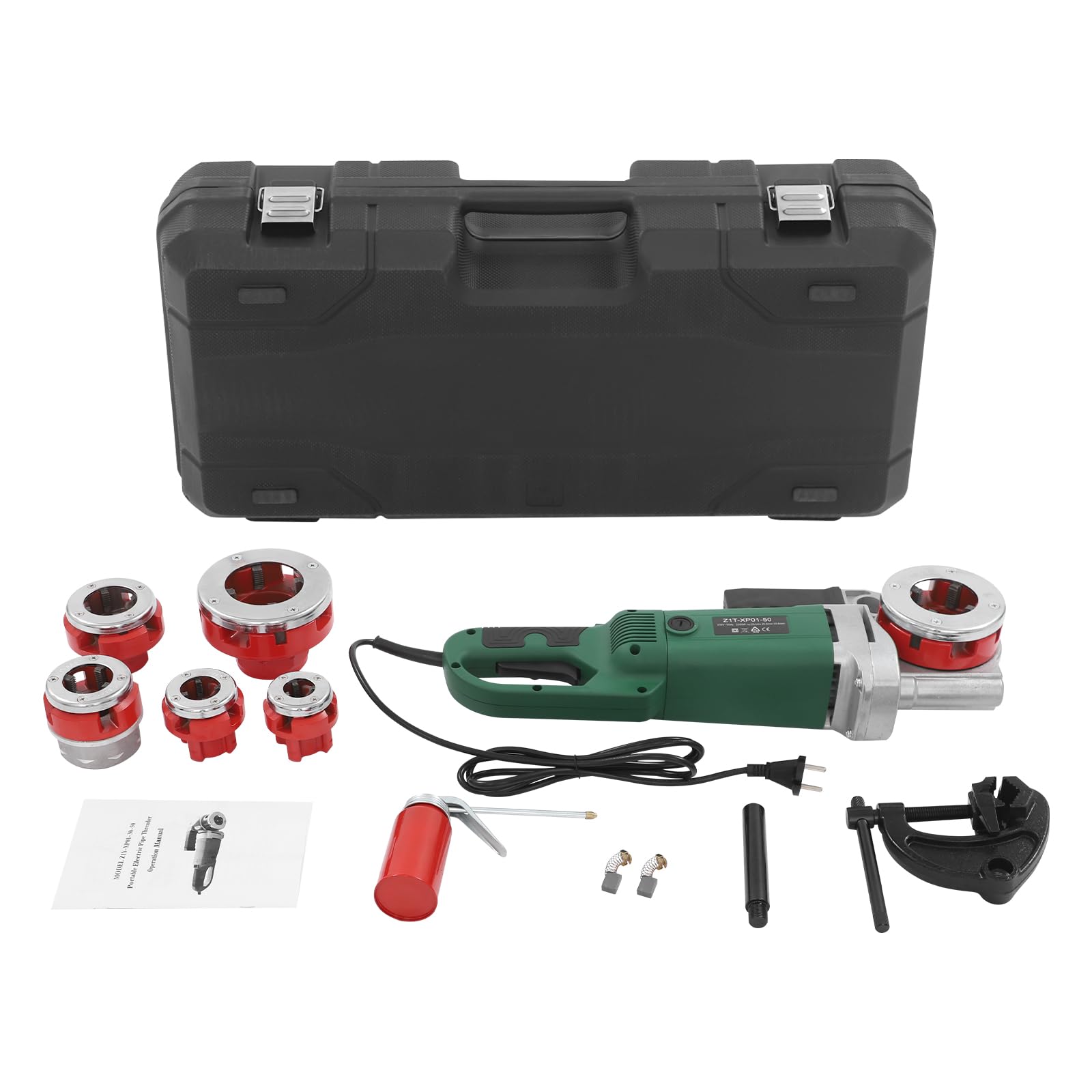 Macchina filettatrice, 230 V, 2300 W, infila tubi elettrico, set di gruppi di taglio portatile con 6 matrici (2", 1-1/2", 1-1/4", 1", 3/4", 1/2"), per tubi da 0,82-2,35 pollici