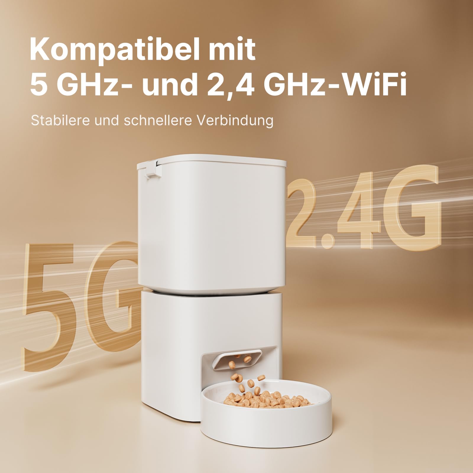 Mangiatoia automatica per gatti, 5 l, grande capacità, 2,4 GHz/5 GHz WiFi intelligente con controllo app, 1-10 pasti al giorno, mangiatoia per gatti e cani