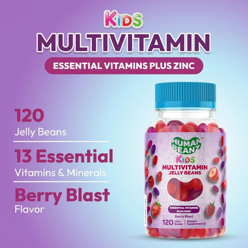 Multivitamin Jelly Bean Gummies with Zinc for Kids, Immune Support Dietary Supplements, Vegetarian, 120 Berry Blast Jelly Beans, Kosher - Image 2