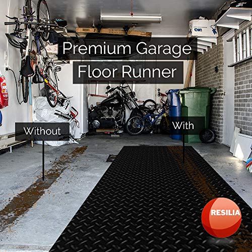 Resilia Heavy Duty Garage Floor Runner & Protector Mat - Slip-Resistant Grip, Embossed Diamond Plate Pattern, Water & Stain Resistant, Black (4 Feet X 8 Feet) #TOP3
