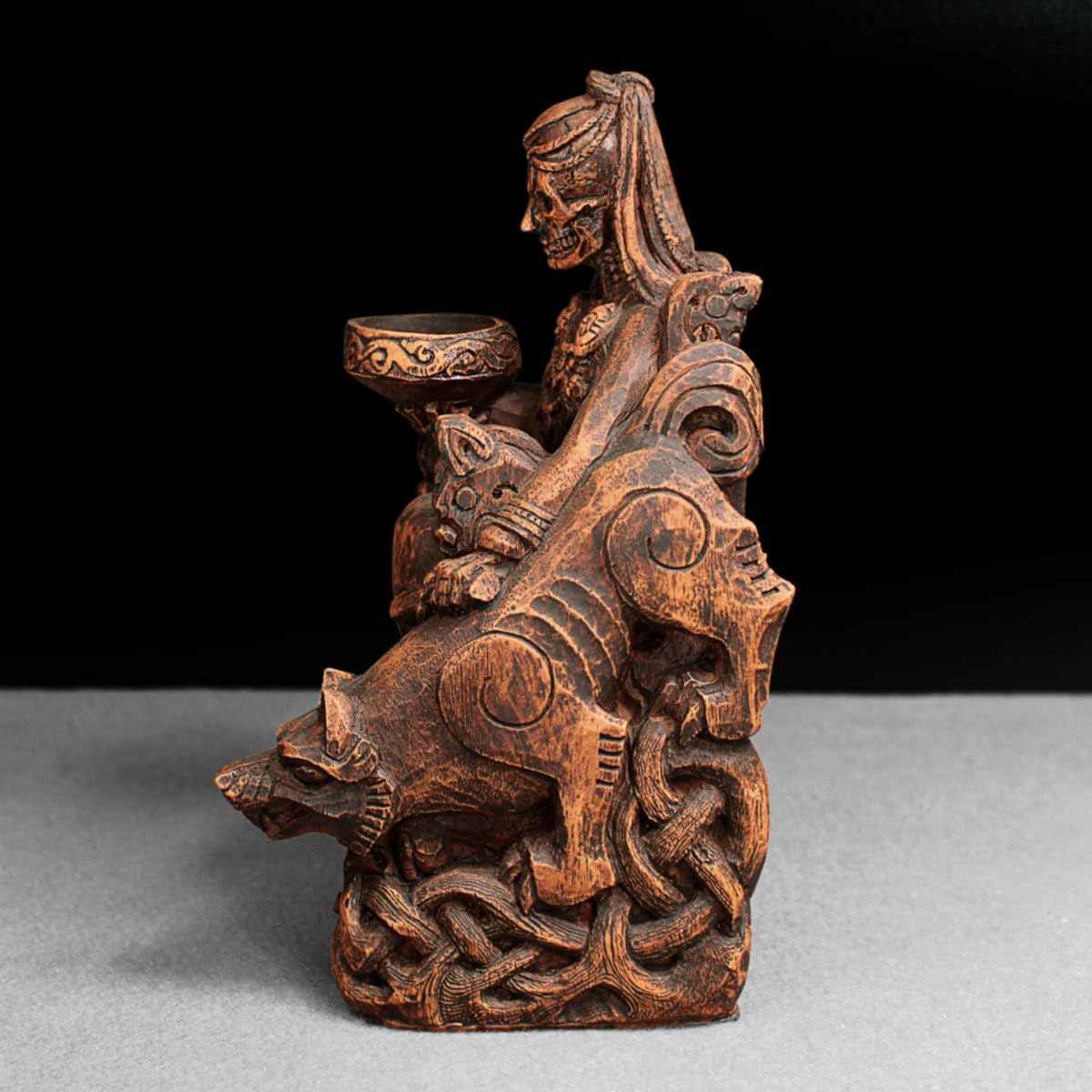 Dryad Design Hel Statue - Norse Goddess of The Underworld - Viking Home Decor (Wood Finish)