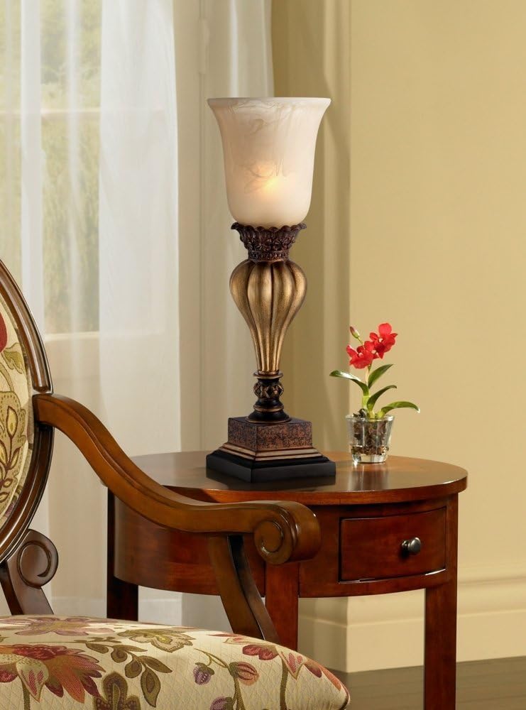 Regency Hill Sattley Traditional Accent Table Lamp 23 1/4" High Light Gold Uplight Floral Alabaster Glass Shade for Bedroom Living Room Nightstand Bedside Night Stand Office Kids Room