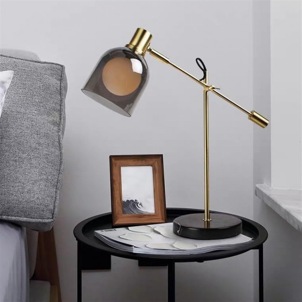 Nowoczesna lampa biurkowa z kloszem z dmuchanego szkła i marmurową podstawą, regulowana lampa wtykowa do sypialni, biura, biblioteki, gabinetu