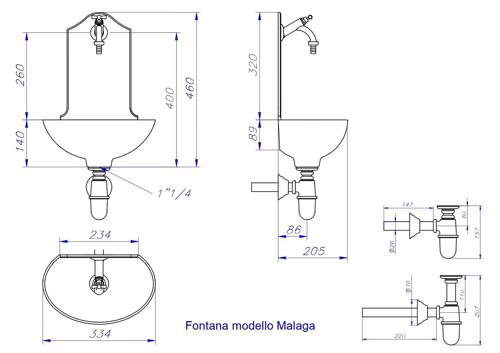 Fonderia Bongiovanni | Gartenbrunnen | Wandbrunnen | Modell Malaga | mit Wasserhahn und Siphon Messing brüniert | Haus Garten | Gartenbrunnen Outdoor