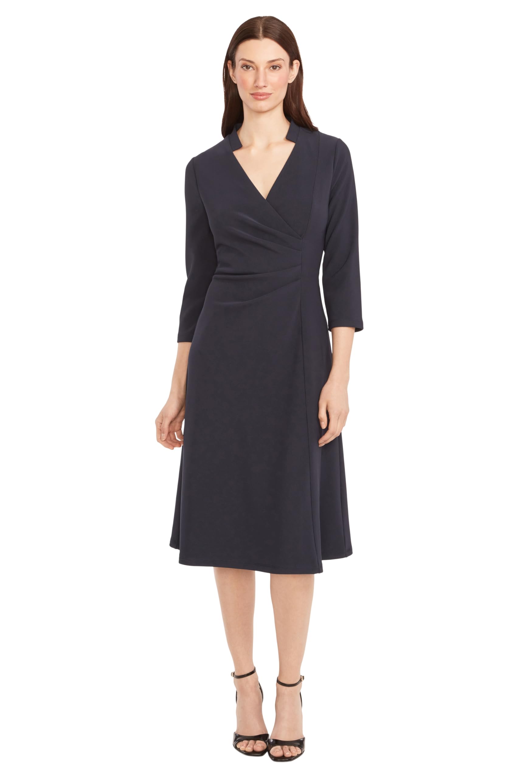 Maggy London Womens Women's V-Neck 3/4 Sleeve Wrap Midi Dress - Professional Work Dresses