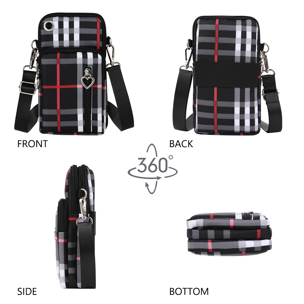 Aucuu Borsa a Tracolla da Donna in Nylon, Mini Borsa a Tracolla con Cinghie Regolabili Staccabili, Fascia da Braccio per Cellulare con Porta Cuffie per Cellulari Sotto i 7"