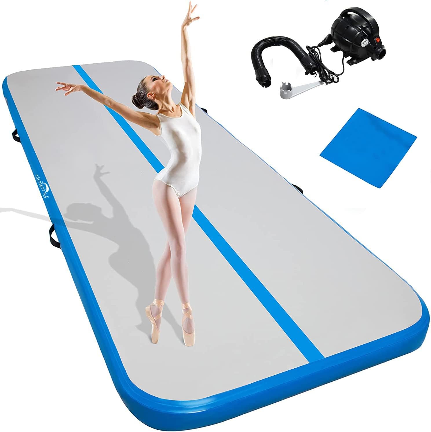 10ft Inflatable Air Gymnastics Mat, Training Tumbling Mat, 4 inches Thickness Tumble Tracks Air Training Mats with Electric Air Pump for Indoor/Gym/Outdoor/Yoga/Water/School Use Blue