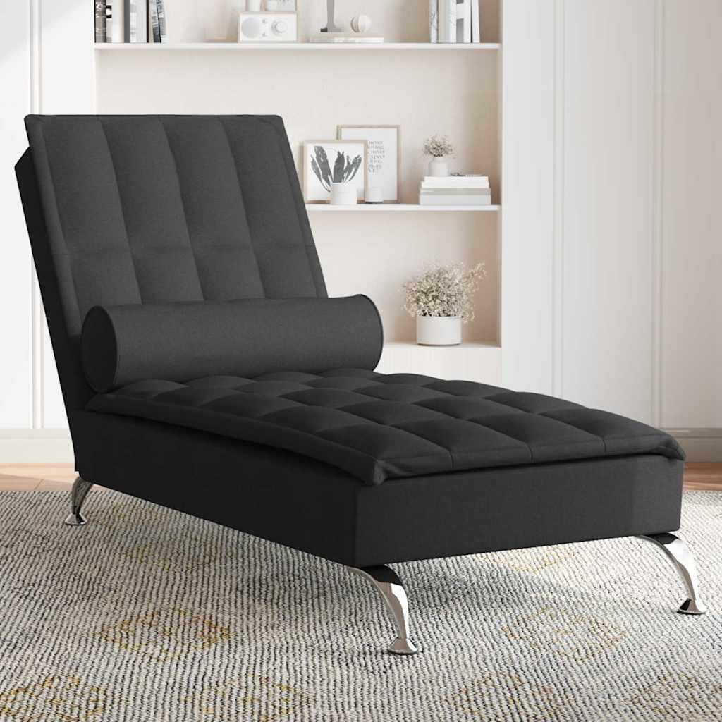 Masażer z rolką pod kark, czarny materiał i wyściółka, 138 x 56 x 75 cm, w zestawie kabel USB 160 cm, do salonu i kącika do czytania, z wibracjami