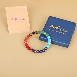 AD Beads Handmade Gemstone Stretch Elastic Bracelet Crystal Healing Reiki Nature\'s Beauty and Spiritual Essence Unisex (4mm, Seven Chakra Stones (Energy Balancing))