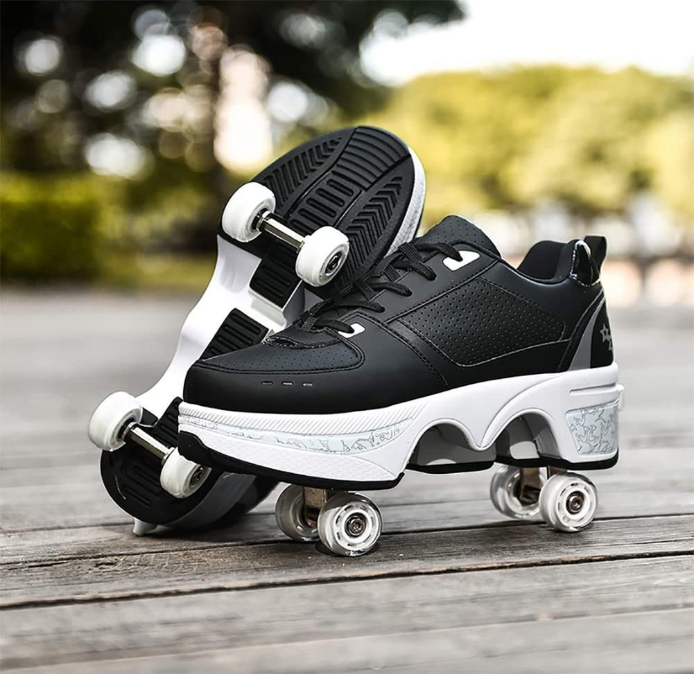Pattinaggio Roulette Ragazza, Sneakers Roller Scarpe Da Skateboard Sneakers con Ruote Sport Ginnastica Moda Multiuso Kick Roller Shoe per ragazzi Ragazze
