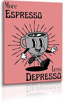 Godont Retro Coffee Wall Art, More Espresso Less Depresso Quotes Funny Coffee Paintings Cute Coffee Poster Wall Art, Funky Dorm Apartment Picture, Coffee Bar Print 12x16in Unframed
