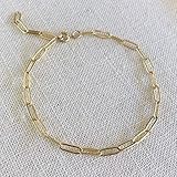 Gold Paperclip Chain Link Bracelet, Large Gold-Filled Paperclip Link Bracelet, No Tarnish Gold Paperclip Bracelet