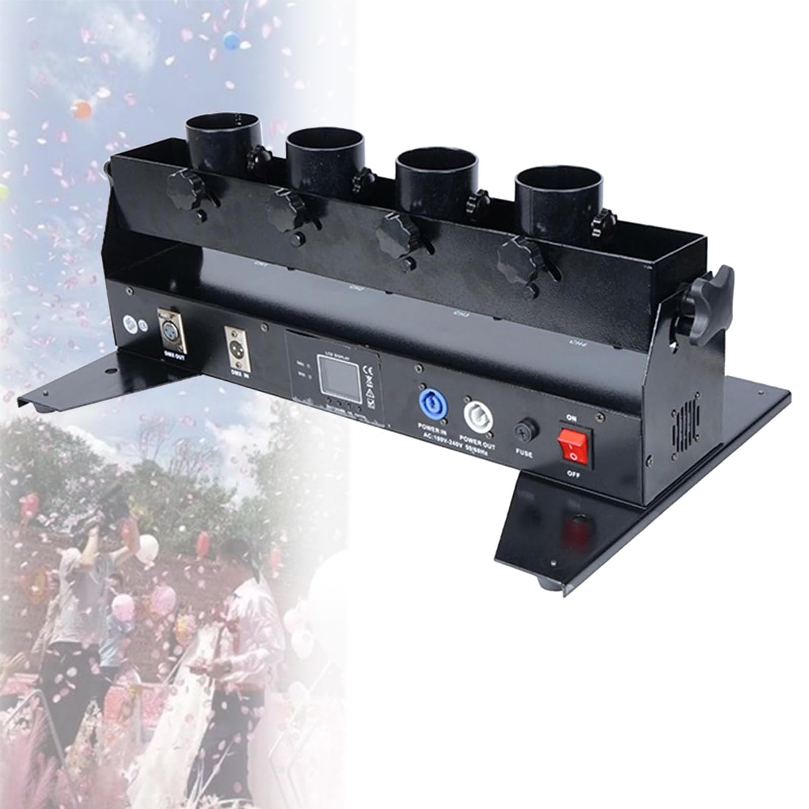 Bezprzewodowe działo konfetti DMX 512 – elektryczna wyrzutnia do efektów scenicznych, ślubnych i imprezowych z pilotem zdalnego sterowania